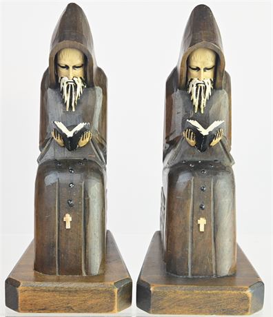 Carved Monk Bookends